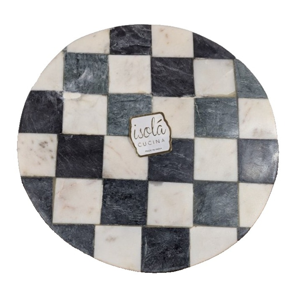 ISOLA Viral Checkered Black and White Round Marble Tray Board Riser